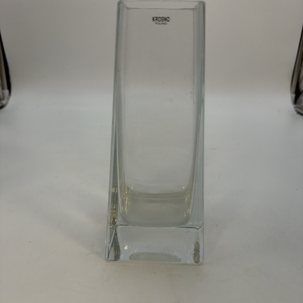 Krosno Poland Clear Rectangular Glass Vase Weighted Base 8 Inch